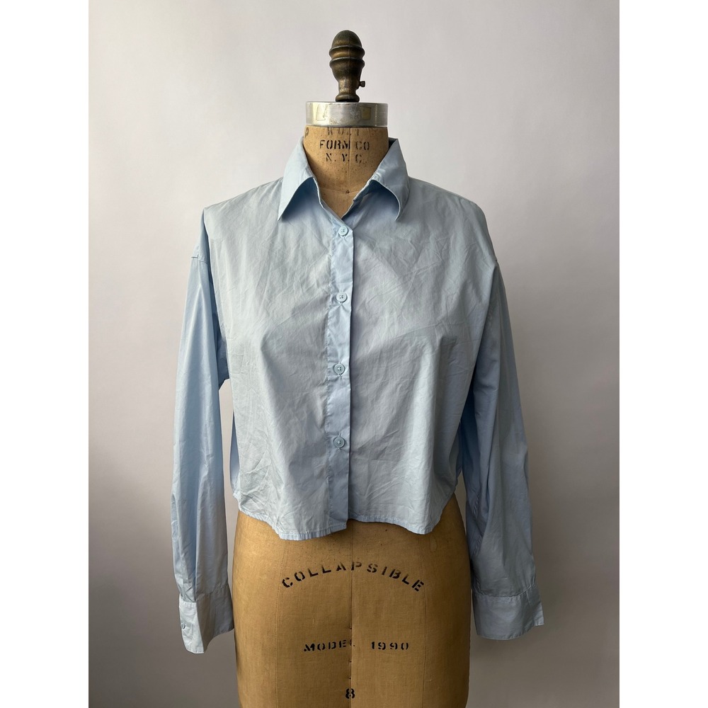 Musinsa Standard Womens Light Blue Cropped Button Down Shirt MWCSH502-LL XS
